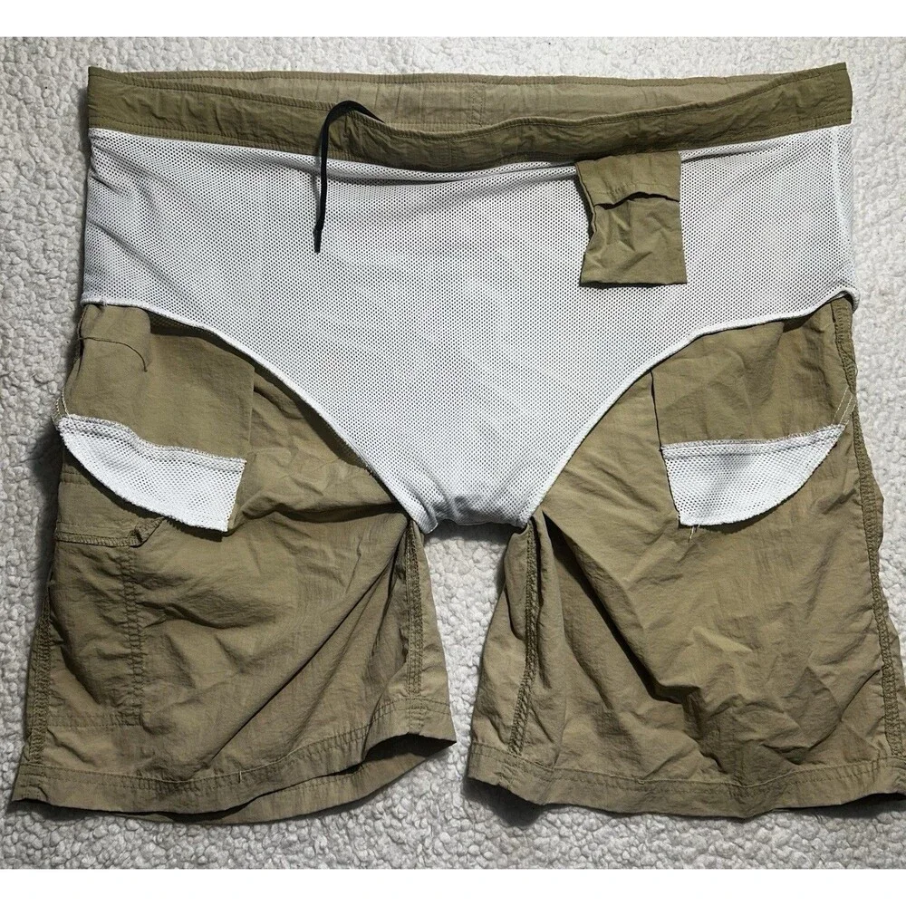 As-Is Polo Ralph Lauren Mens Khaki Tan Cargo Swim Trunks Board Shorts Pony Logo